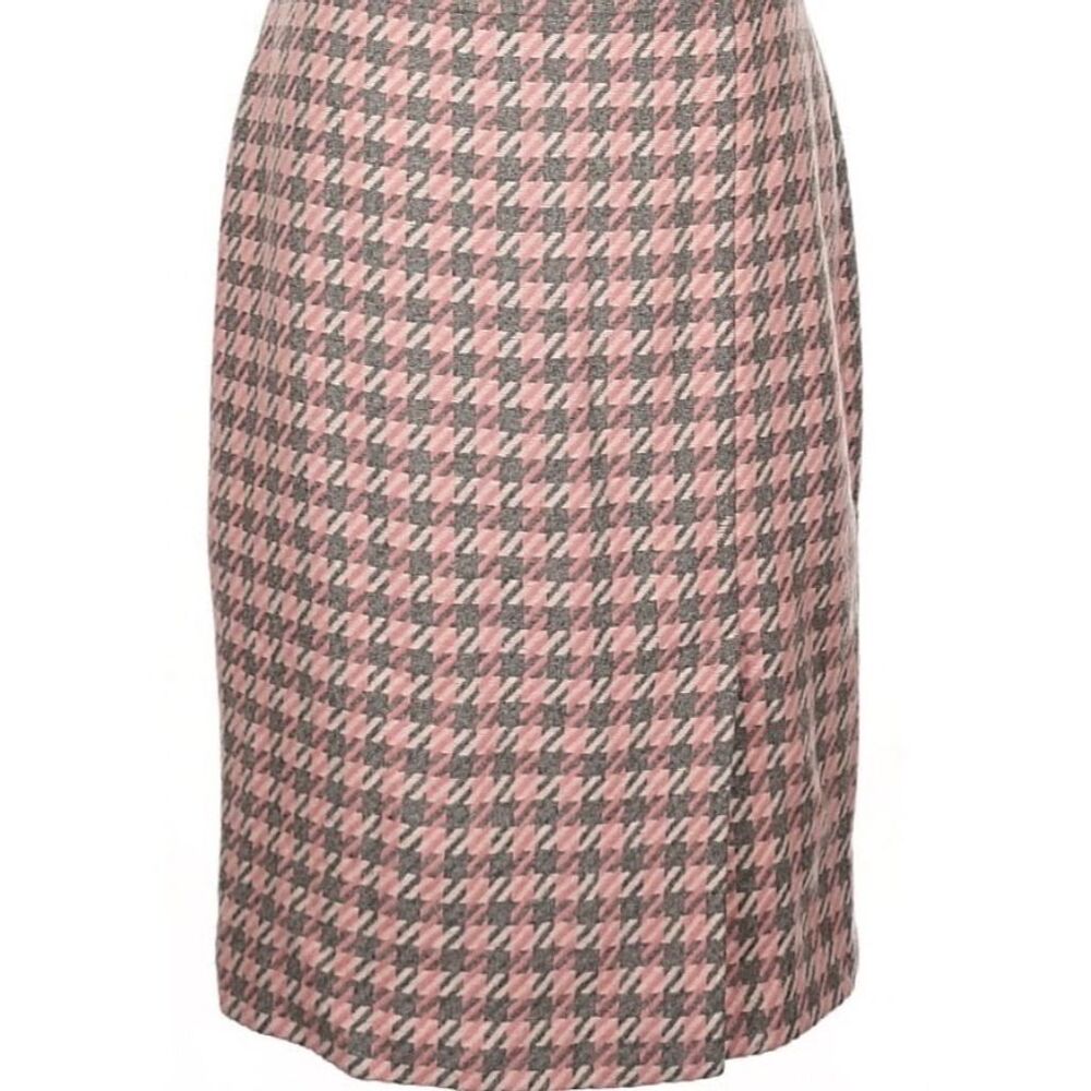 Talbots Women's 0P Pink‎ & Gray Houndstooth Pencil Skirt Knee Length - Picture 2 of 8